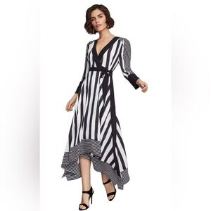 NWT BCBGMaxAzria Sz XS Costa Stripe Faux Wrap Dress
